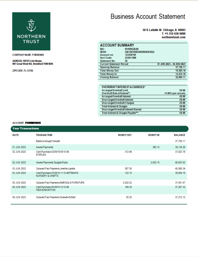  East West Bank firm account statement 